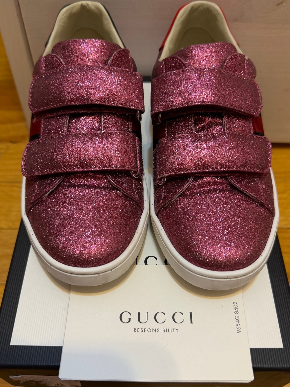 Gucci Kids Glitter Hook-and-Loop Sneakers in Sparkling Pink